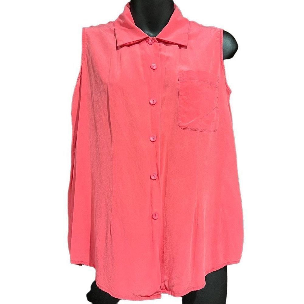 Jaclyn Smith Classic Pink Sleeveless Button Shirt Women’s Small